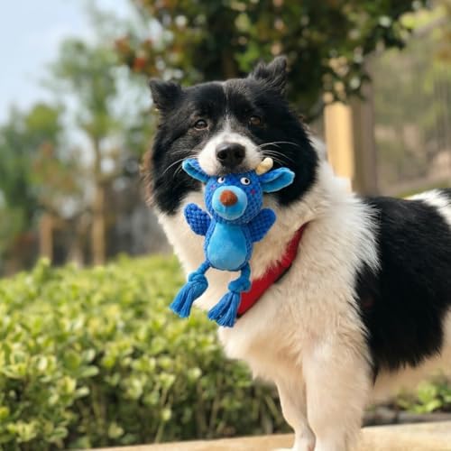 Plush Squeaky Knot Dog Toys, Interactive Chew Toys (Blue Deer)