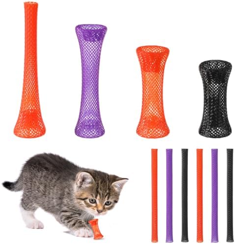 Leitee 60 Pcs Cat Spring Toys Kitten Tubes,Black, Orange, and Purple