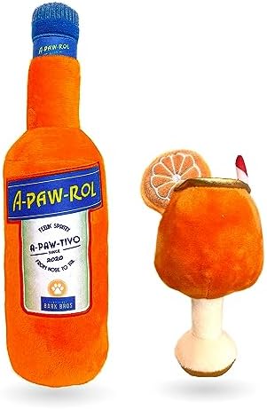 Bark Bros - Liquor Bottle Dog Toy - Plush Squeaky Dog Toys Funny Drink Parody - Alcohol Dog Toy - Dog Birthday Toy - Cute Dog Toys - Puppy Gifts - Puppy Stuff - Dog Stuff (Large, Apawrol Spritz)