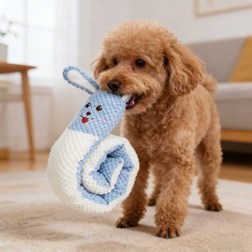 Plush Dog Toys, Long Foldable Squeaky Chew Pet Toys (White Rabbit)
