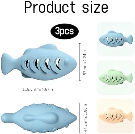 3 Pcs Silicone Cat Toy,Rubber Cat Toys for Indoor Cats,Treat Dispenser,Could Be Filled with Catnip Or Cat Food,Interactive Toys for Kittens and Adult Cats(Beige/Green/Blue)