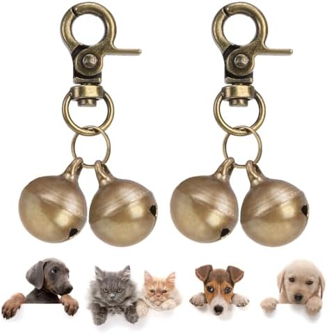 SCENEREAL Bells for Dog Collars - 2 Pack Pet Hanging Ring Bell Accessories for Dog & Cat, Pet Pendant Collar Charm with Heavy Duty Snap Clips, Copper Bells for Tracking and Training Christmas Gift