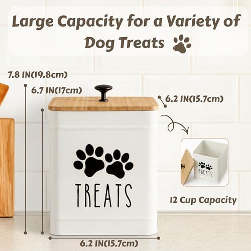 PERFNIQUE Dog Treat Container, Airtight Dog Treat Jar, Dog Cookie Jar for kitchen Counter, Pet Treat Container, Dog Food Storage, Treat Jars for Pets, Cat Treat Container, 7.8''x6.2 (White)