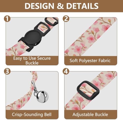 Cherry Blossom Branches Metal Bell Included Cats Collar 2 Pack Pet Collars for Cats