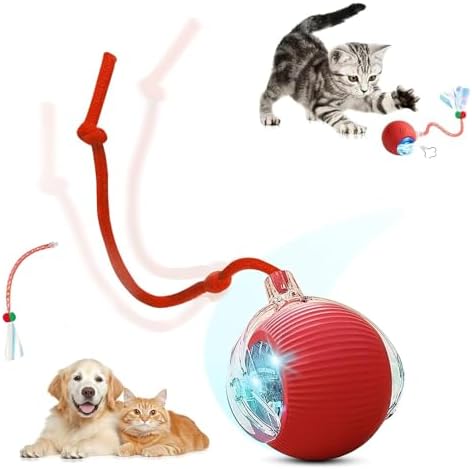 Interactive Cat Toy Ball for Indoor Cats, Motion Activated Cat Ball with 3 Speeds, 2 Replaceable Tails, Safe Material Kitten Toys, USB Charging, 360° Smart Rolling Ball for Bored Adult Cats and Dogs