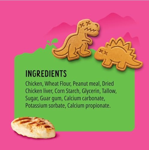 Bonkers Soft & Meaty Chicken Flavor Biscuit Dinosaur Shaped Treats for Dogs 5.6 oz (Pack of 2) with Bone Waste Bag Dispenser & Free Roll