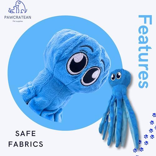7" Squeaky Plush Toy for Puppies Small Dogs Self Etertainment Washable Soft Made [PET ONLY] (Blue Optopus)