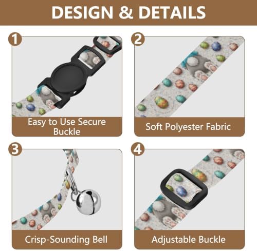 Easter Bunny Eggs Bell Collar for Small Dogs 2 Pack Kitten Collars Adjustable 10.6 to 17.1 Inches