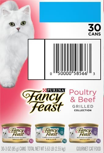 Fancy Feast Purina Grilled Wet Cat Food Poultry and Beef Collection Wet Cat Food VarietyPack - 3 Ounce (Pack of 60)