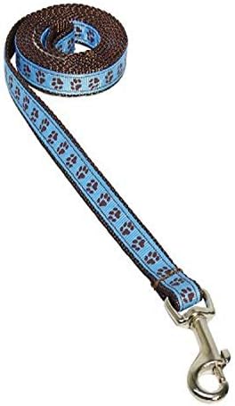 XSmall Blue/Brown Puppy Paws Dog Leash: 1/2" Wide, 4ft Length - Made in USA.