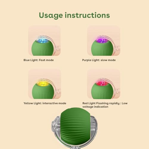 Interactive Cat Toy Ball, Automatic Intercative Cat Toys for Indoor Cats, The 3rd Generation Agile Moving Cat Ball with Elastic Mesh Tail, Toys for Indoor Adult Cats - Pack of 3 (Red, Green, Blue)