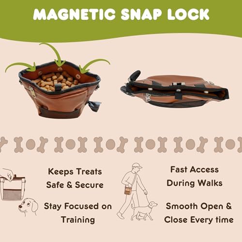 OtterPets Large Dog Treat Pouch PU Leather with Clicker, Magnetic Clasp
