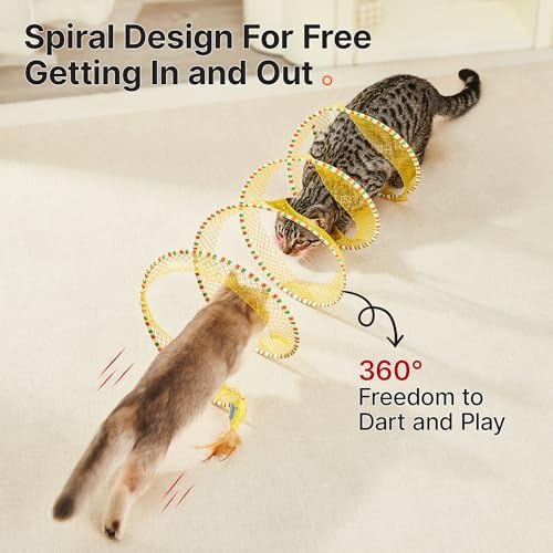 Potaroma Spiral Tunnel Cat Toy, Self Play Collapsible Spring Kitten Tunnel
