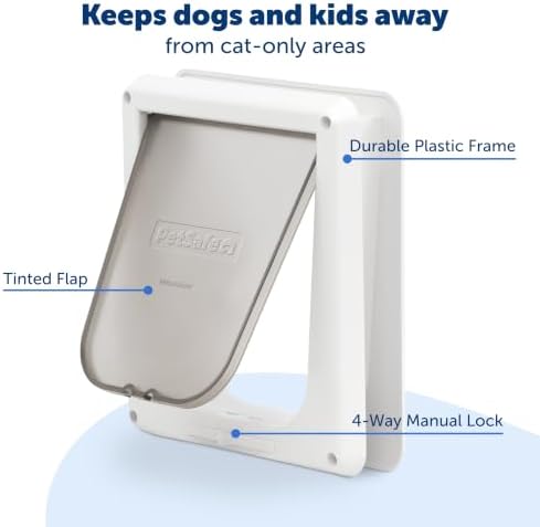 PetSafe Interior Cat Door, 4-Way Lock, White, Cats up to 15 lb | High-Impact Frame with Transparent Flap, Fits Interior Doors, Hardware and Template Included