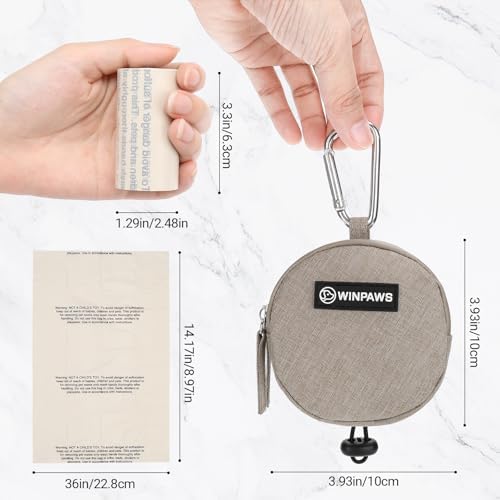 Dog Poop Bag Holder for Leashes- Dog Treat Pouch with Waterproof Zipper,Puppy Training Small Bag with Carabiner & Bungee Toggle,Two Pockets for Dry or Wet Treats-Pet Travel Walking Essentials (Khaki)