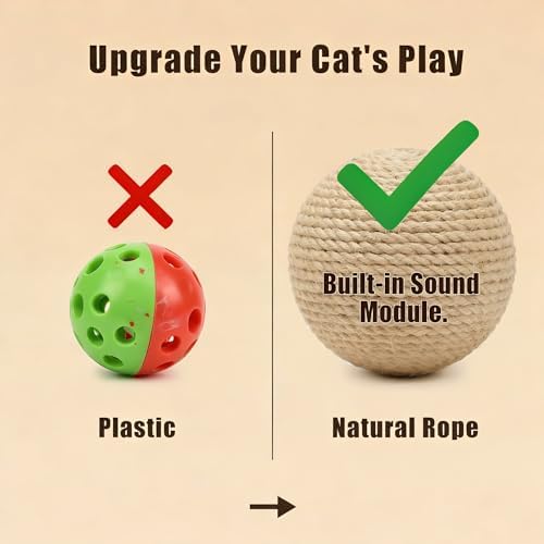 4-Inch Sisal Cat Toy Balls, Cat Toys for Indoor Cats, With Crinkle Sound
