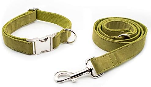 Durable Personalized Dog Collar Fabric Engraved Metal (Olive Green)