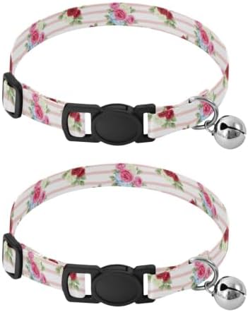 Bouquets Pink Pet Collars for Cats, 2 Pack Dog Collar with Bell