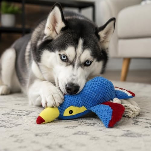 Dog Squeaky Toy Plush Toucan Dog Chew Toy with Knotted Rope Tassels, Teething Interactive Tug Toy for Puppies & All Dog Breeds
