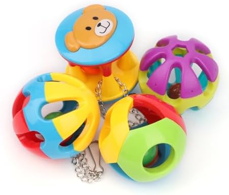 Hypeety Parrot Ball Toy Plastic Colorful Bird Chew Ball with Bells for Cage
