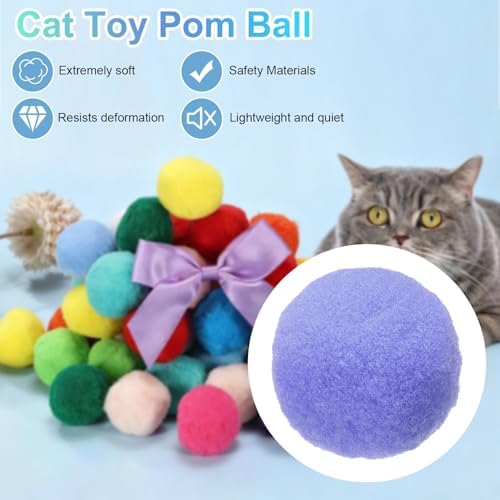 Cat Toy Pom Ball, Interactive Cat Ball Toys Fuzzy Pompoms (Plush, 1.2Inch, 30Pcs, Purple Tones) for Kittens Pet Enrichment Training Play Indoor