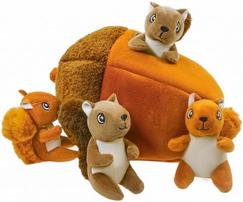 Hide A Squirrel Plush Dog Toy with Crinkle Nut, Hide and Seek Dog Toys to Keep Them Busy Pet Teeth Clean Chew Toys for Small & Medium Dogs