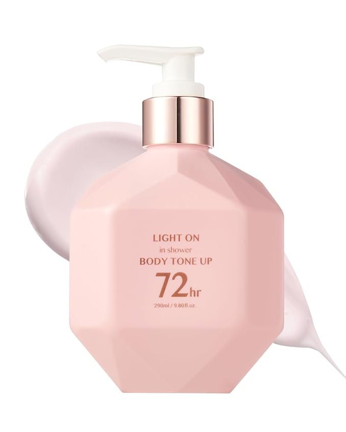 BOM Light On In Shower Body Tone Up Lotion 9.80 fl.oz, Lightweight Non-Greasy Moisturizer, Peach, Milk Protein, Rose, Yogurt Extracts, Long Lasting Body Shower Lotion, Hypoallergenic Korean Skincare