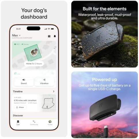 Fi Ultra Satellite Dog Tracker [12 Month Membership Included] Real-Time GPS Tracking, Waterproof, Powered by T-Satellite with Starlink, Sound & Vibration Recall Technology