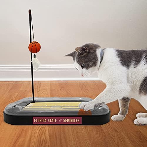 NCAA FLORIDA STATE Seminoles Basketball Court Cat Scratcher - REVERSIBLE Felt/Cardboard Toy, Cat Ball with Bell, Catnip-Filled Plush Basketball