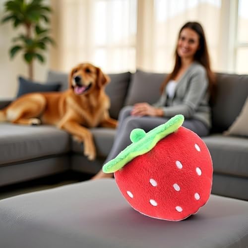 Red Strawberry Plush Squeaky Dog Toy, Interactive Pet Toy, Creative Design, Pet Supplies