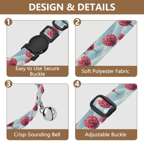 Heart Trees Lightweight Pet Collar for Cats and Dogs, 2 Pack Breakaway Cat Collars with Bell