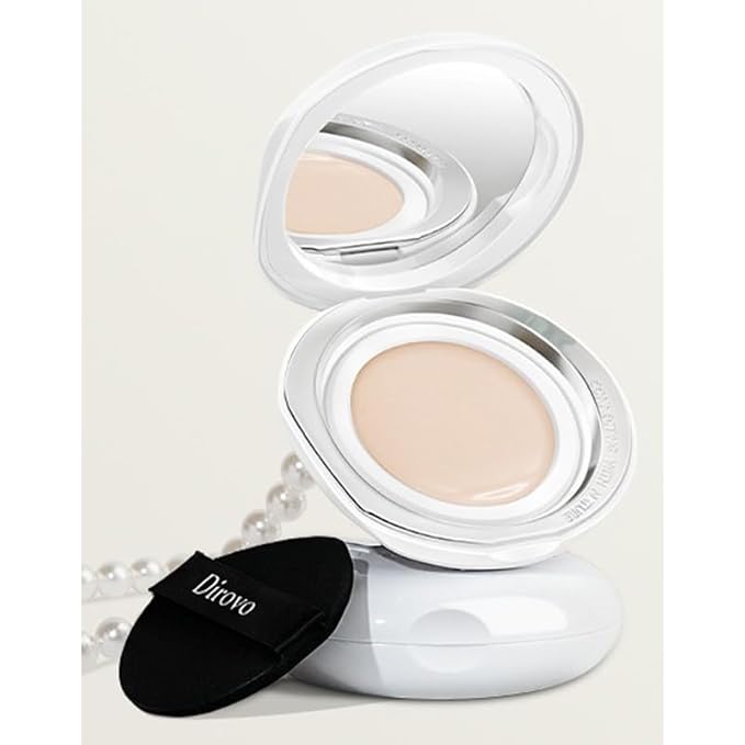 1 PC Dirovo Cushion Foundation Cream, High Coverage Fine Powder Long Lasting BB Air Foundation Cream (Oily Skin-Ivory)