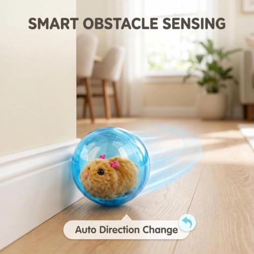 Self-Rolling Interactive Cat Ball, 360 Rolling Spin Moving Cat Ball, Auto Moving Pet Toy for Indoor Cats (Blue, Brown Rat)