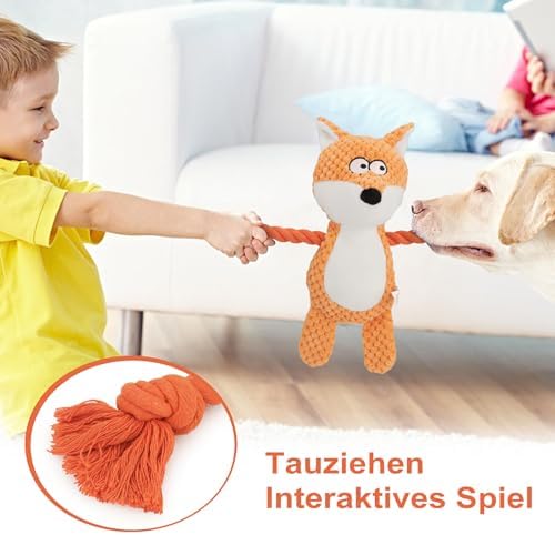 Dog Toys, Dog Squeaker Toys with Crinkle Paper (Orange Fox)