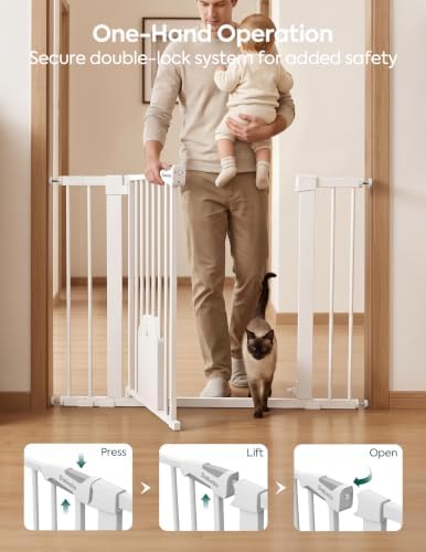 Babelio 36" Tall Baby Gate with Adjustable Cat Door, CatPrivilege I, 29-43" | Auto Close, Safety Gate for Stairs, Easy Walk Thru with Pet Door, Includes 4 Wall Cups and 3 Extension Pieces, White