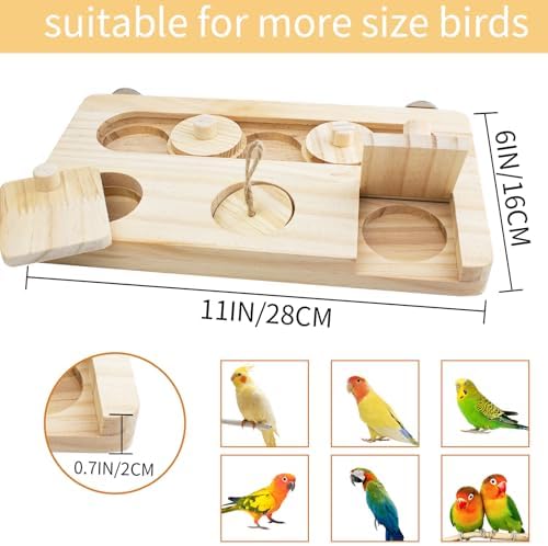 FlidRunest Wooden Bird Foraging Toys, Interactive Bird Foraging Toys Puzzle for Cage, Parakeet Training Intelligence Enrichment Toys, Parrot Cage Slow Feeder for Parakeet, Cockatiel, Sun Conures