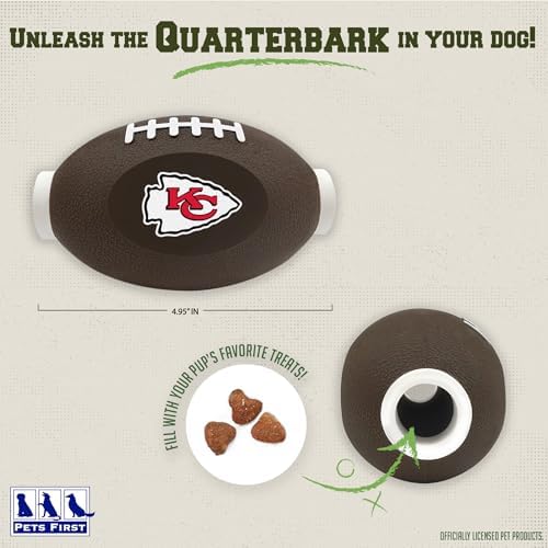 Pets First NFL Kansas City Chiefs Football Treat Dispensing Toy for Dogs, Cats - Interactive Fun, Natural Rubber Toy
