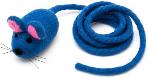 Glaciart One Felt Mouse Cat Toy – Soft Fuzzy Enrichment 100% Natural Wool - Interactive Catnip Play Cat Toy Set - Safe for Pets, Non-AZO Colored Dyes - 100” Long
