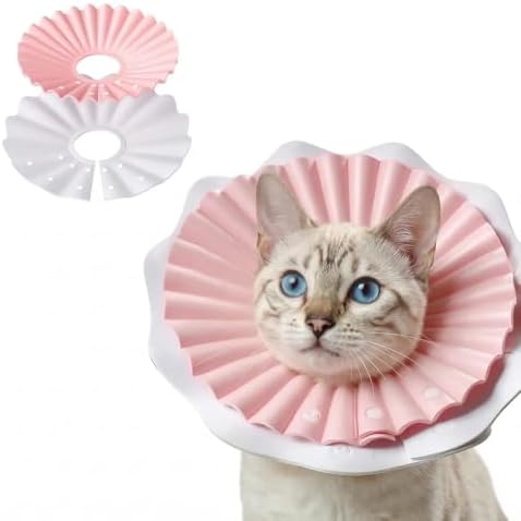 McGill’s Tail Cosmic Comfort Cone for Cats, Soft Cat Cone Collar, Water-Resistant EVA Recovery Cone with Royal Ruffled Design, Adjustable Elizabethan Collar After Surgery (Soft Pink, M)