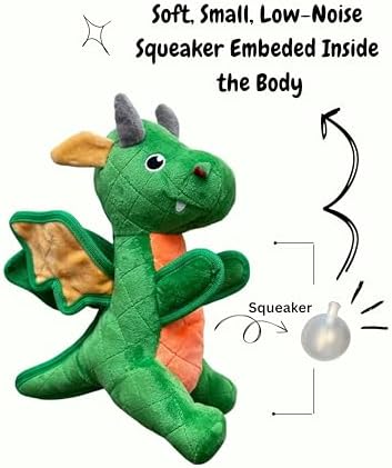 Squeaky Dog Toy Durable Green Dragon Stuffed Toy with Reinforced Stitching for Interactive Play Chewing & Fetch Small, Medium & Large Dogs