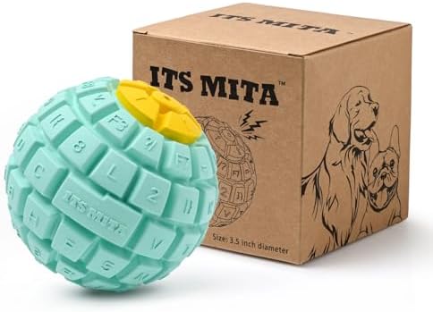 Squeaky Dog Toy Ball, Keyboard-Shaped Chew Toy for Teeth Cleaning, Durable Natural Rubber for Aggressive Chewers, Interactive Dog Toys for Medium & Large Dogs (Mint Blue, Large(3.5''))