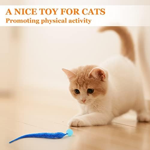 Bouncy Ball with Tail Cat Toys,5 Packs Large Magic Worm with Fluorescent Ball Toy for Cats,Colorful Fuzzy Worm Bouncy Glow Balls Cat Toy