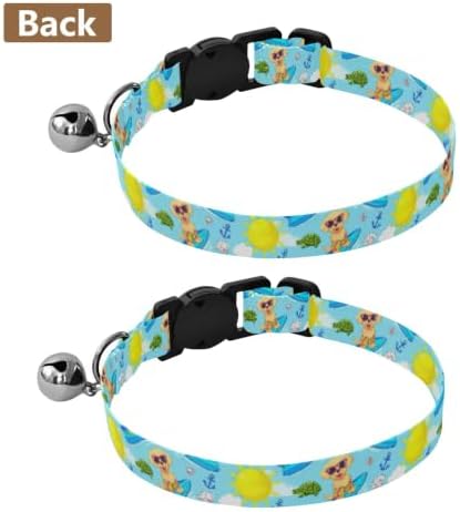 2 Pack Kitten Collars Cute Golden Puppies Breakaway Cat Collars with Bell, Adjustable Length 10.6" to 17.1"