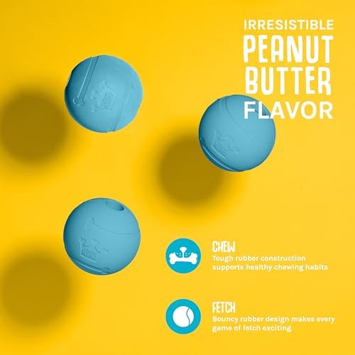 Chew King Flavored Rubber Ball Collection, 2.5 Inch Peanut Butter Flavor Rubber Balls 3-Pk