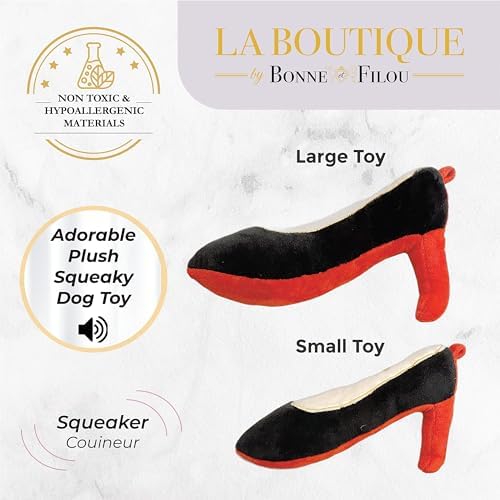Bonne et Filou Red High Heel Plush Squeaky Dog Toy Durable and Soft Dog Chew Toy Perfect for Small and Medium Dogs Plush Toys for Aggressive Chewers (1 Small Size)