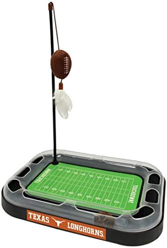 Pets First NCAA Texas Longhorns Football Field CAT Scratcher Toy with Catnip Filled Plush Football Toy & Feather Cat Toy Hanging, with Jingle Bell Interactive Ball Cat Chasing 6-in-1 Best Kitty Toys