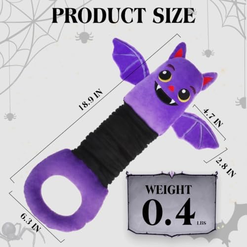 EXPAWLORER Halloween Squeaky Dog Toy - Durable Interactive Plush Bat with Squeaker & Crinkle, Stretchy Tug of War Toy for Small Medium Large Dogs to Keep Them Busy - Soft Pet Teething Stuffed Animal