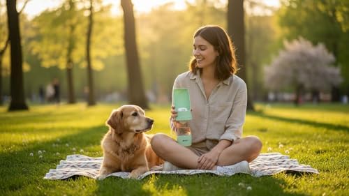 Argo's Pack 2-in-1 Portable Dog Water Bottle with Food Container, 250ml Water + 180ml Food, Foldable Bowl, Leak-Resistant Travel Dispenser for Walking & Hiking (Green)