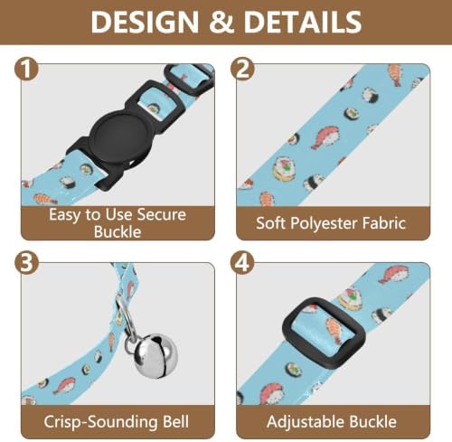 Sushi Adjustable Buckle Kitten Collars 2 Pack Lightweight Pet Collar for Cats and Dogs