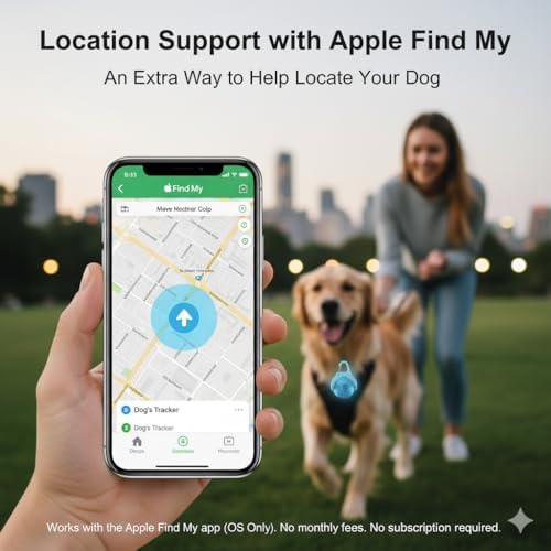 2-in-1 Dog Location Tracker Light Compatible with Apple Find My (iOS Only), Waterproof LED Dog Collar Light, 4 Light Modes, Dual Safety Protection, No Subscription (Green)